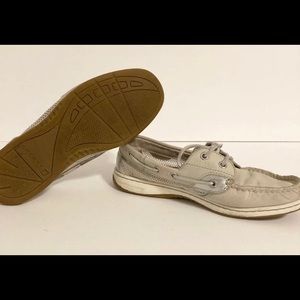 Sperry W 8.5M Gray Silver Leather Mesh Loafer Shoe